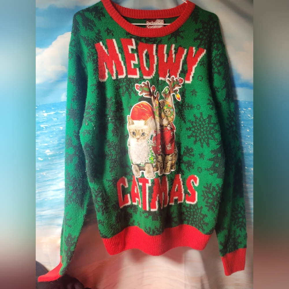 Party Sweater Meowy Catmas Ugly‎ Christmas Sweater Size Medium Unisex